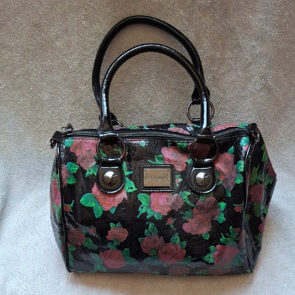 Betsey Johnson Black and Pink Rose Satchel